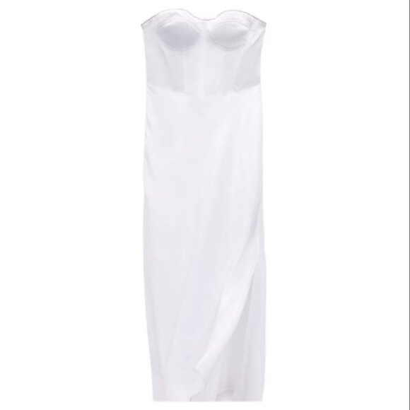 NEW ZARA RHINESTONE CORSET MIDI DRESS OYSTER WHITE | 1165/152 - Picture 2 of 15